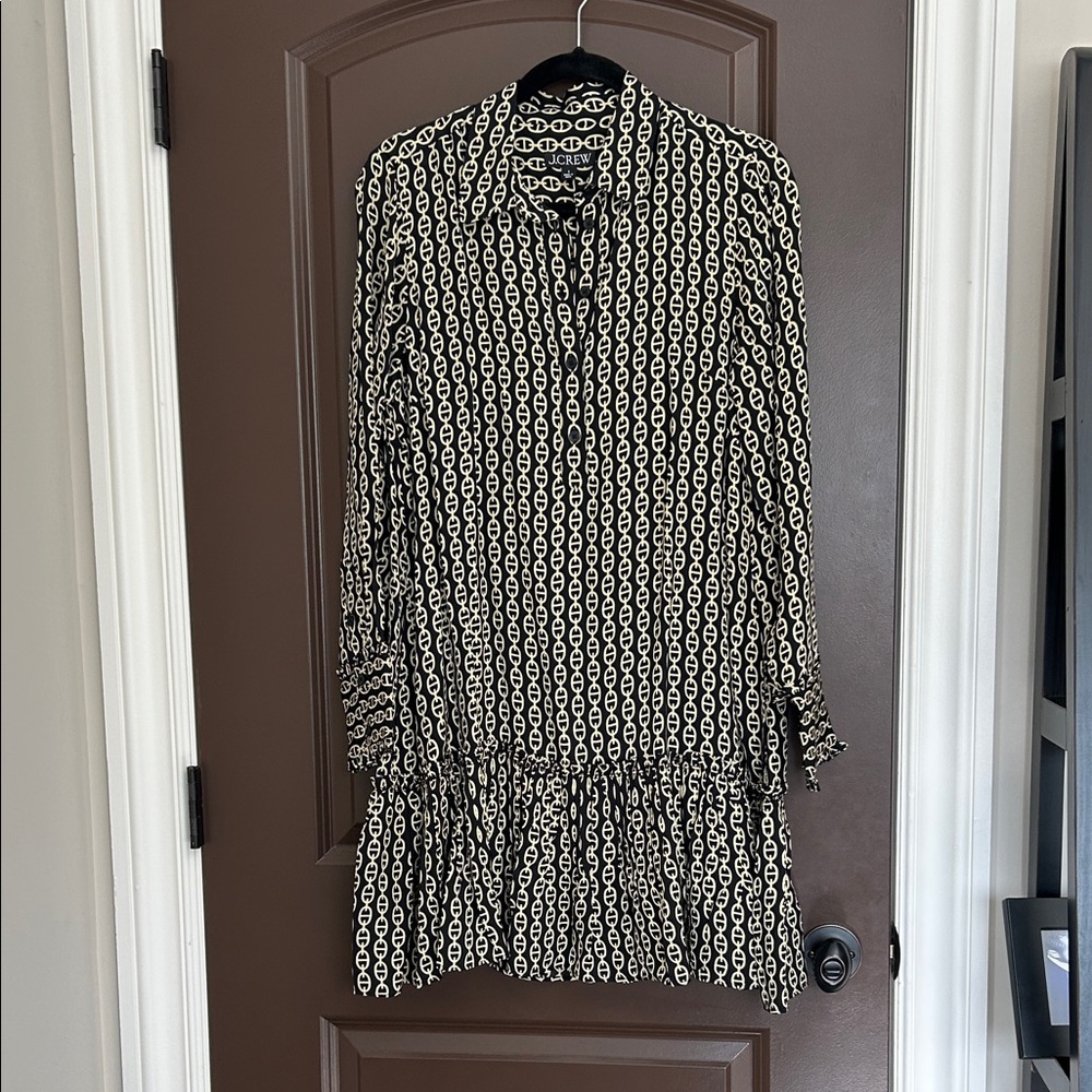 J.Crew Amelia Popover Shirtdress Chain Print Black Gold | NWOT | Size S